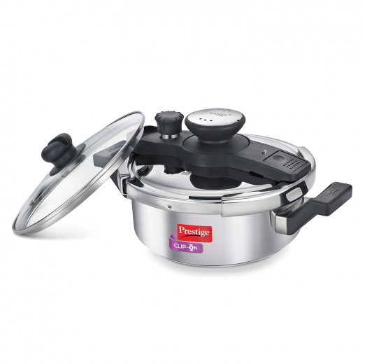 Prestige Clip On Stainless Steel Pressure Cooker with Glass Lid (3 Litres, Metallic Silver)